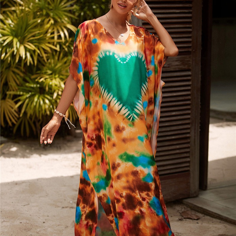Wholesale European and American rayon printed beach blouse robe vacation sun protection blouse bikini blouse cross-border hot