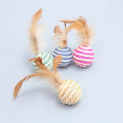 Cat Toy Sisal Ball with Feather Cat Bite-resistant Molar Sound-making Toy Cat Scratch Ball Cat Pet Supplies