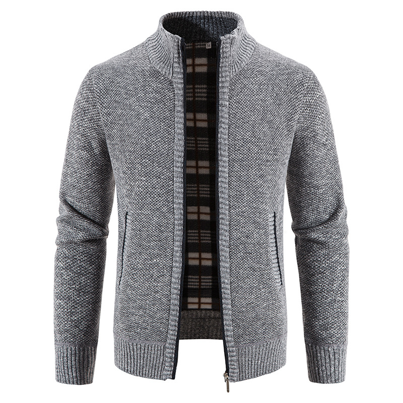 2023 autumn and winter new foreign trade wholesale sweater men's sweater plus velvet collar coat men's cardigan sweater