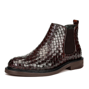 Aofu Shoes 8806 Men's Woven Short Boots Plaid Chelsea Martin Boots Men's 20220215 Batch