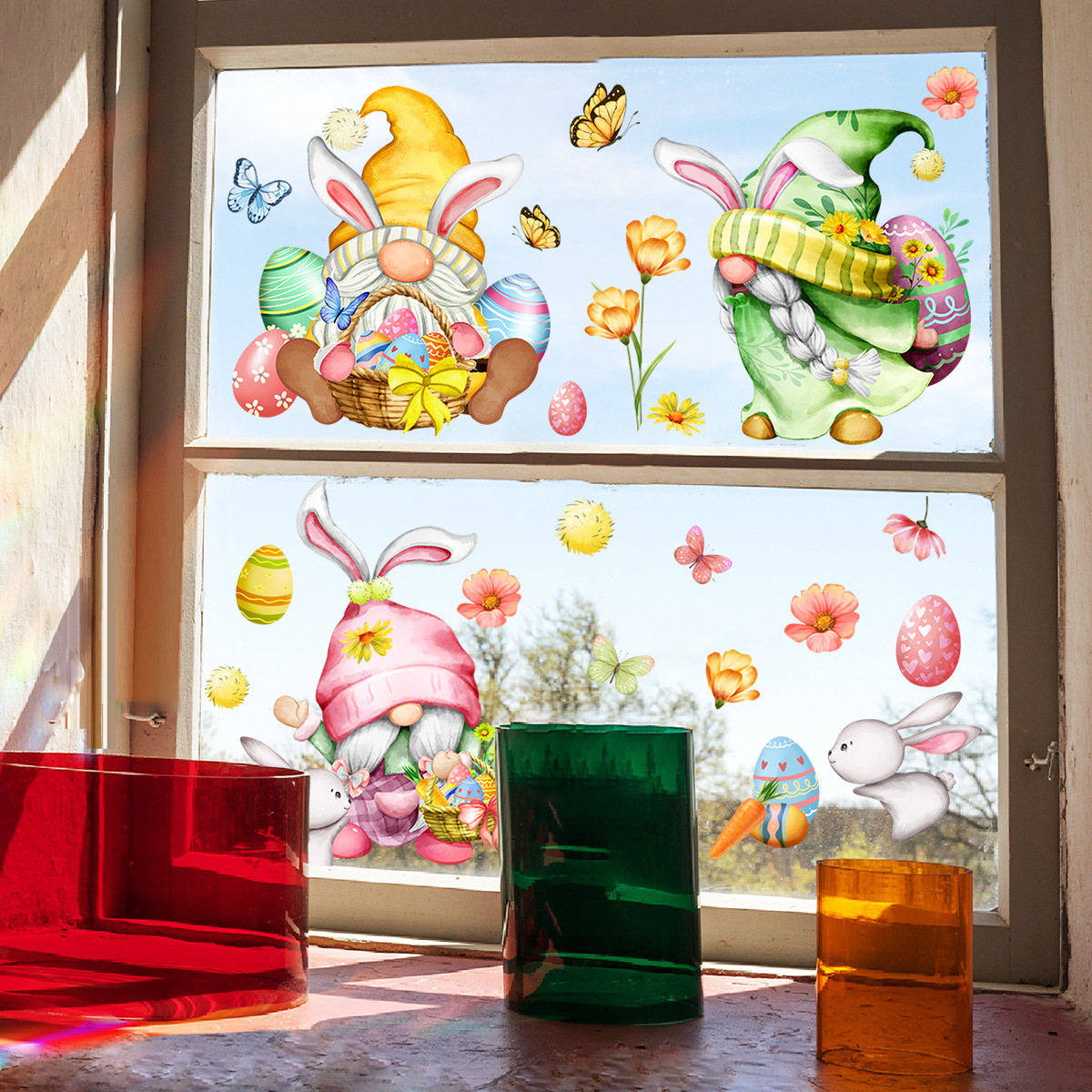 DJ3038 Easter cartoon dwarf double-sided visual static sticker window glass home decoration window sticker wall sticker