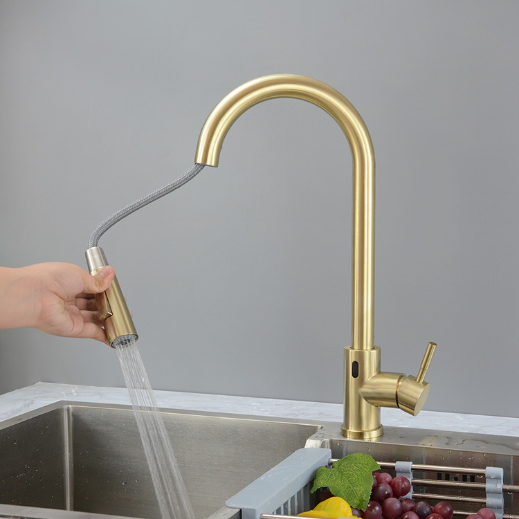 Intelligent induction kitchen faucet stainless steel extraction kitchen faucet double outlet hot and cold sink faucet