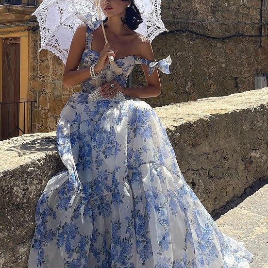 Cross-border New Spring and Summer Shoulder European and American Women's Fashion Organza Fairy Long Elegant Evening Dress dress