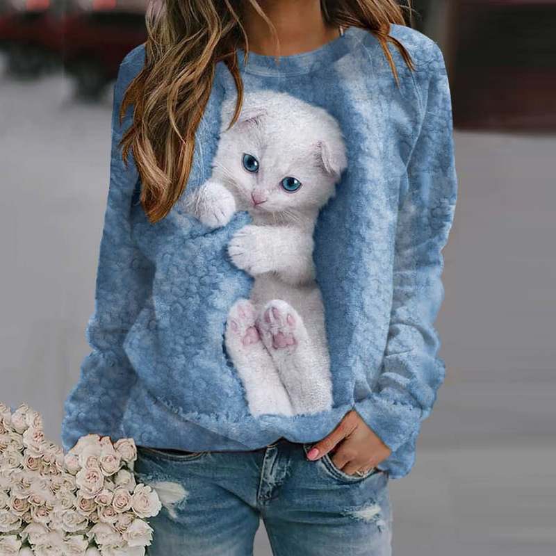 Amazon ebay AliExpress wish explosions 2023 spring and summer animal loose printing long sleeve round neck sweater top