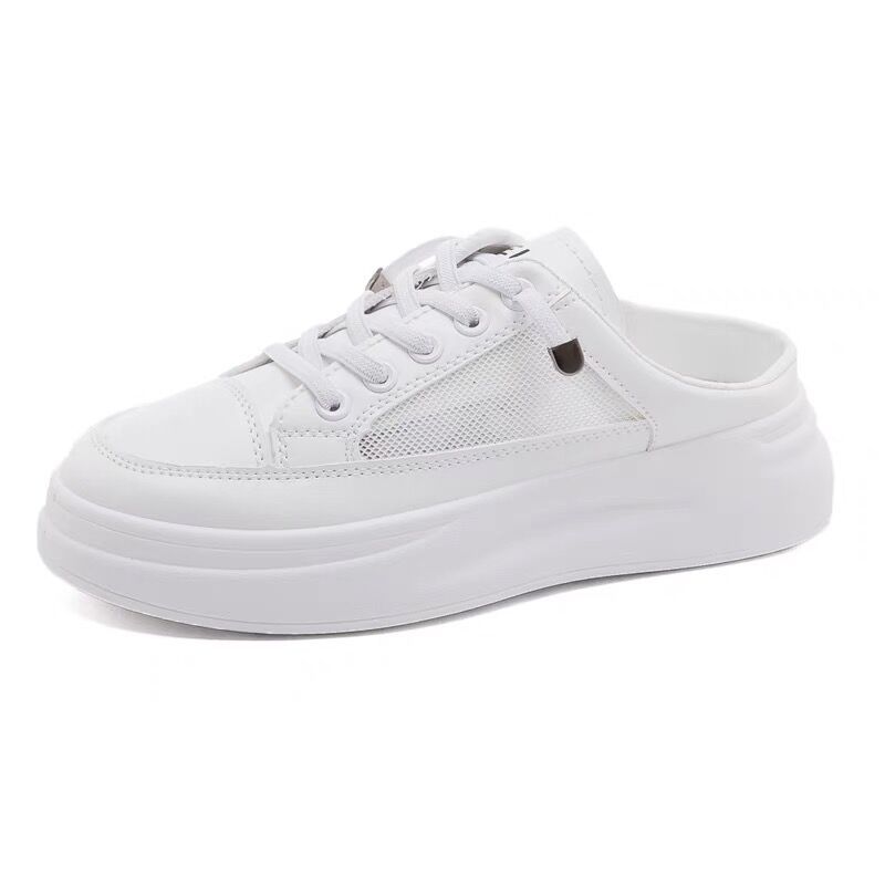 2023 New Spring and Summer Women's Single Shoes Trendy All-match Casual Sneakers Inner Height White Shoes Women's Slippers Outer Wear