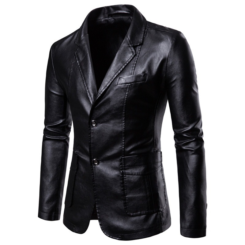 Foreign trade Amazon 2020 Autumn and Winter new men's slim fit all-match PU small suit men's lapel leather coat men's coat