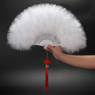 Full velvet padded feather fan adult cheongsam catwalk performance dance folding fan square dance feather fan 50X30