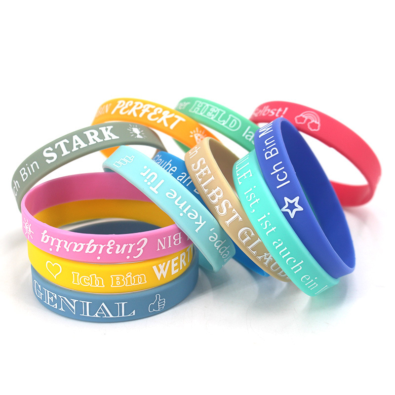 Cross-border Hot Selling 12 suit German Life Inspirational Quotations Bracelet Printed Text German Silicone Bracelet for Men and Women