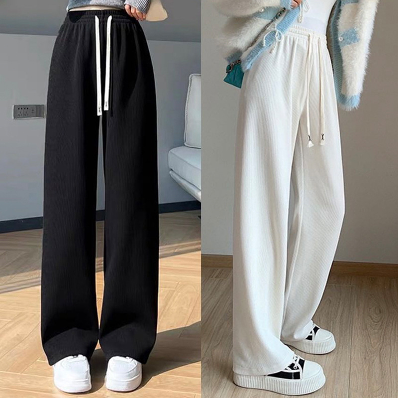 European Cotton Velvet Wide-leg Pants Women's Draped Spring and Autumn 2023 New Casual High Waist Draped Straight Corduroy Floor Pants