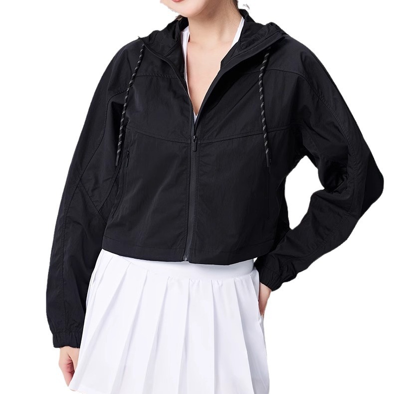 luluemon top coat Lulu same style flat for sports yoga clothes short hooded sun protection Fitness women's jacket