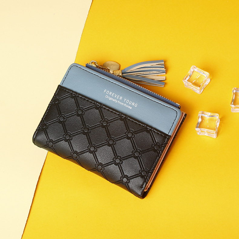 2022 Nueva billetera corta con cremallera para mujer, estilo coreano, con borlas, monedero sencillo que combina con todo, bolso de mano para mujer_voghion.com