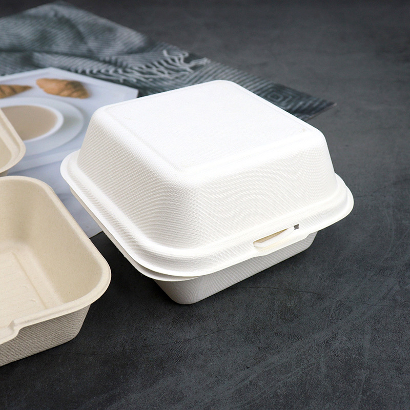 Disposable Degradable Hamburger Box Pulp Cake Tiramisu Lunch Box Takeaway 6-inch Hamburger Package Box