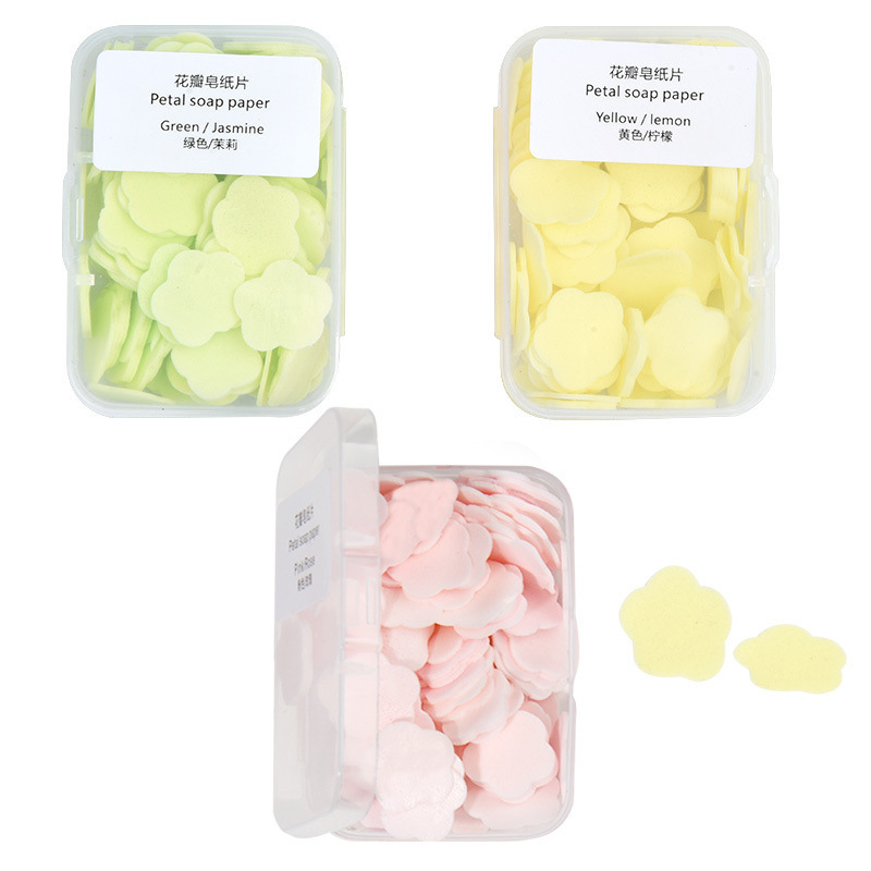 Disposable soap tablets portable soap paper antibacterial students children carry mini petals hand washing tablets