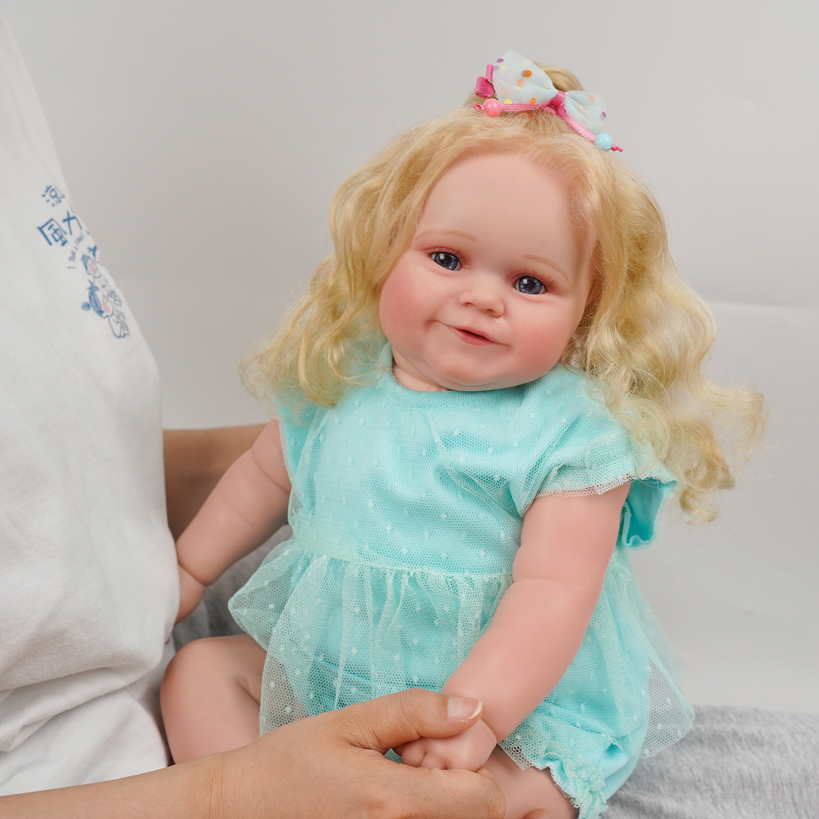 17inch reborn baby cute smile baby water lake color gauze skirt blonde eye open doll Maddie Cross Border