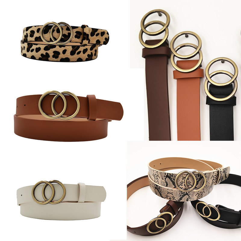 Factory wholesale cross-border explosions ladies double round buckle retro decorative belt simple jeans casual pants belt