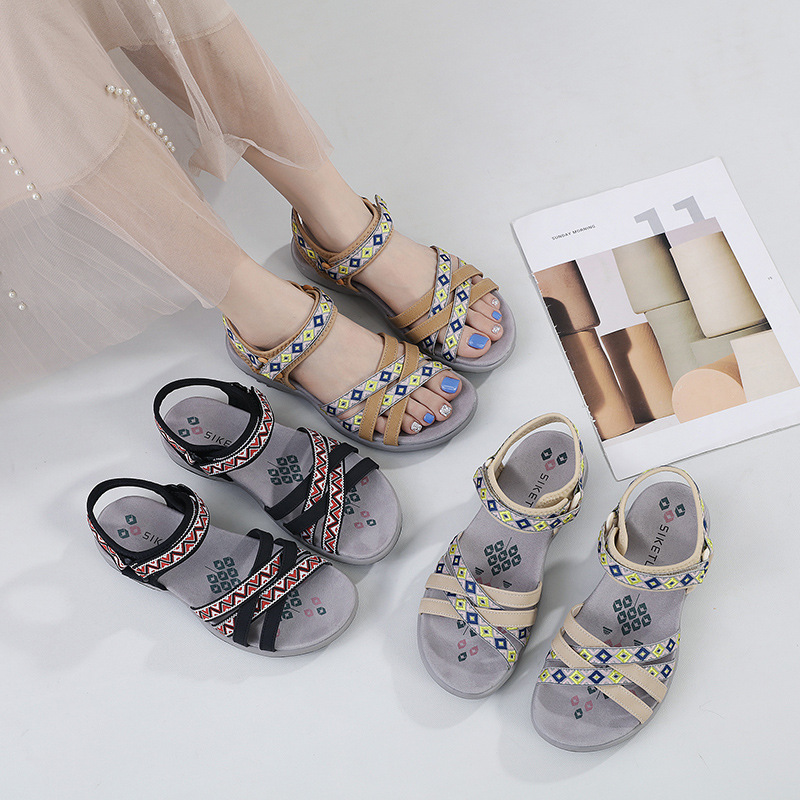 K6357-3 new spring and summer 2025 foreign trade sports sandals printed Velcro plus size women's shoes a generation of hair
