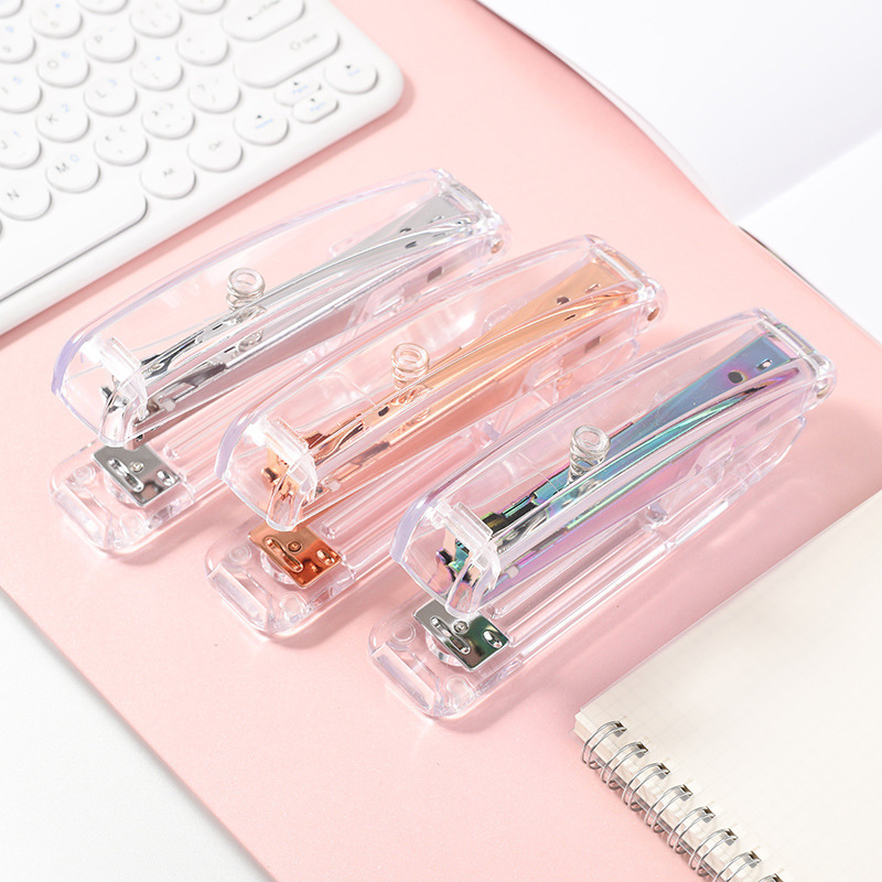 Cross-border direct supply transparent PS rose gold stapler hole punch nail cutter frosted colorful scissors office supplies