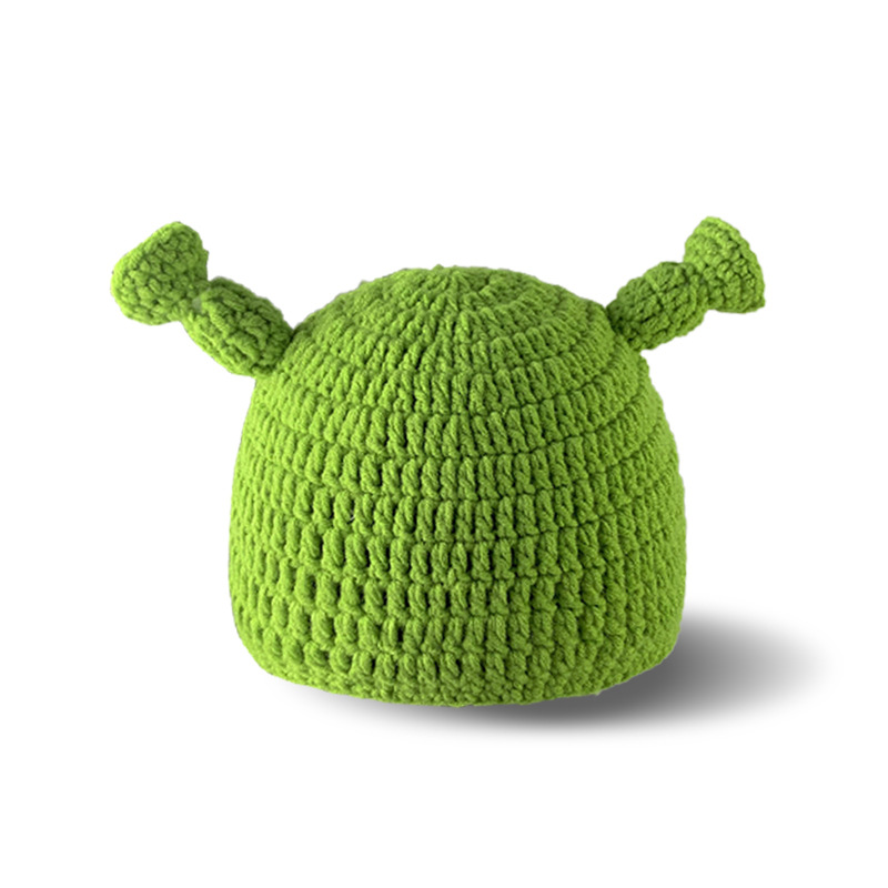 Green Shrek Cartoon Funny Cute Strawberry Headgear Knitted Wool Hat Winter