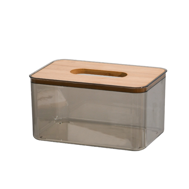 Simple transparent bamboo tissue box household paper box creative napkin storage box cross-border advertising logo wholesale