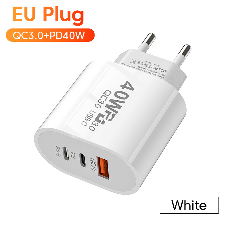 Double PD + USB fast charging standard 40W TYPEC port is suitable for Apple 20W fast charging European/US travel charging