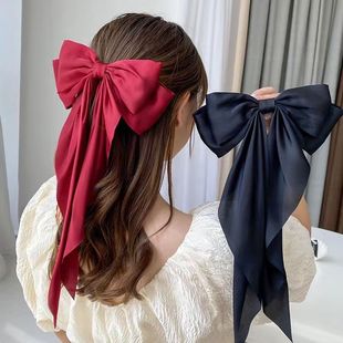 Star Same Style Large Retro Ribbon Bow Hairpin Back Head Super Fairy Elegant Hairpin Spring Clip Hair Accessories