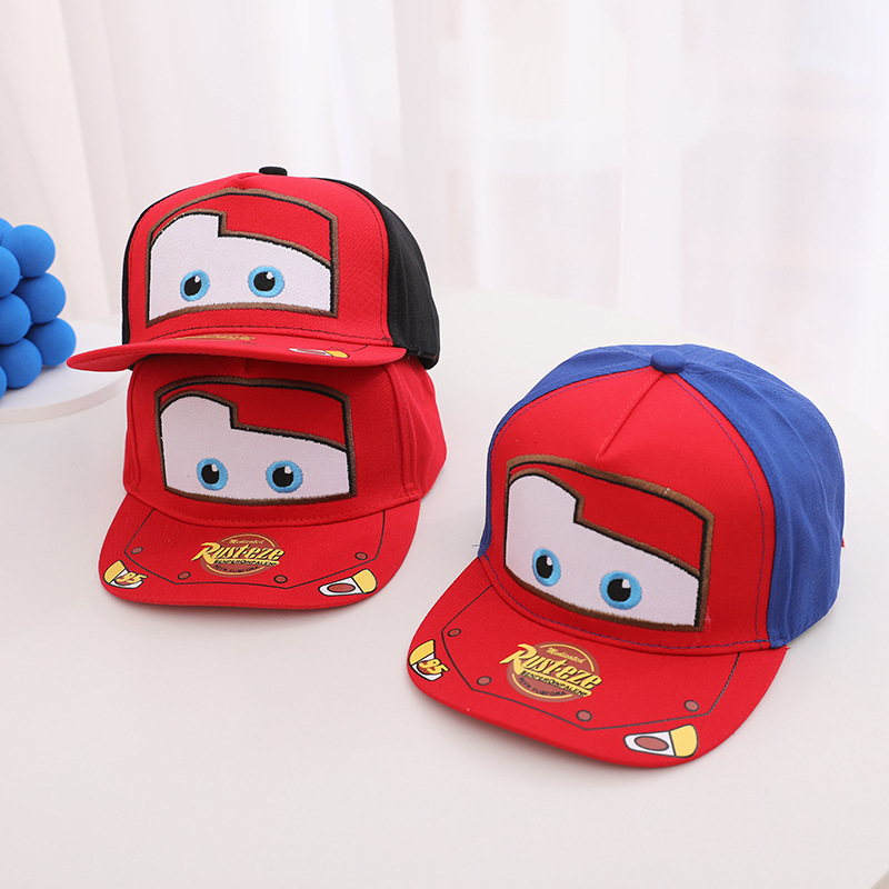 Korean version of the car children flat along the baseball cap spring and autumn new cartoon lightning McQueen boys and girls hip-hop cap wholesale