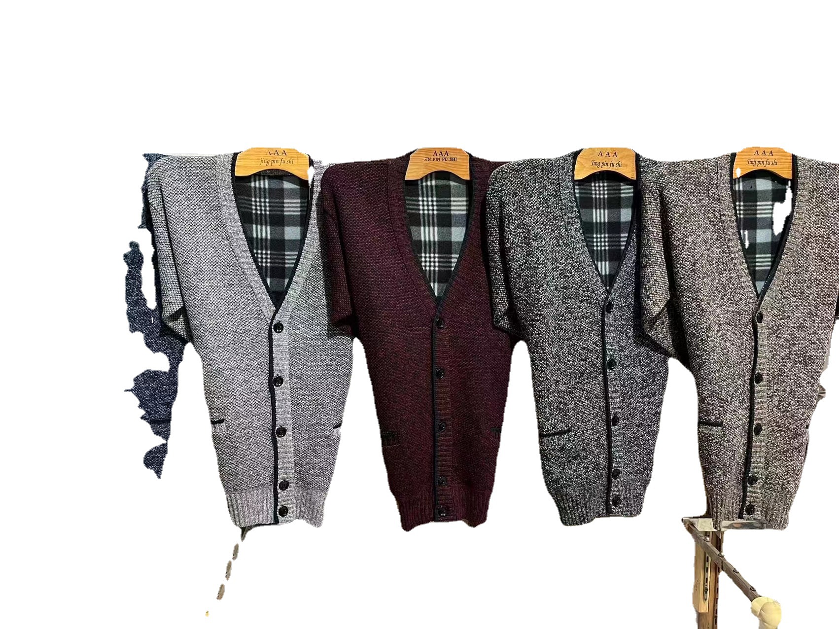 Cross-border Explosions fleece-lined Thickened Men's plus size Top Slim-fit Knitted Cardigan Men's Sweater Coat V-neck Knitted Sweater
