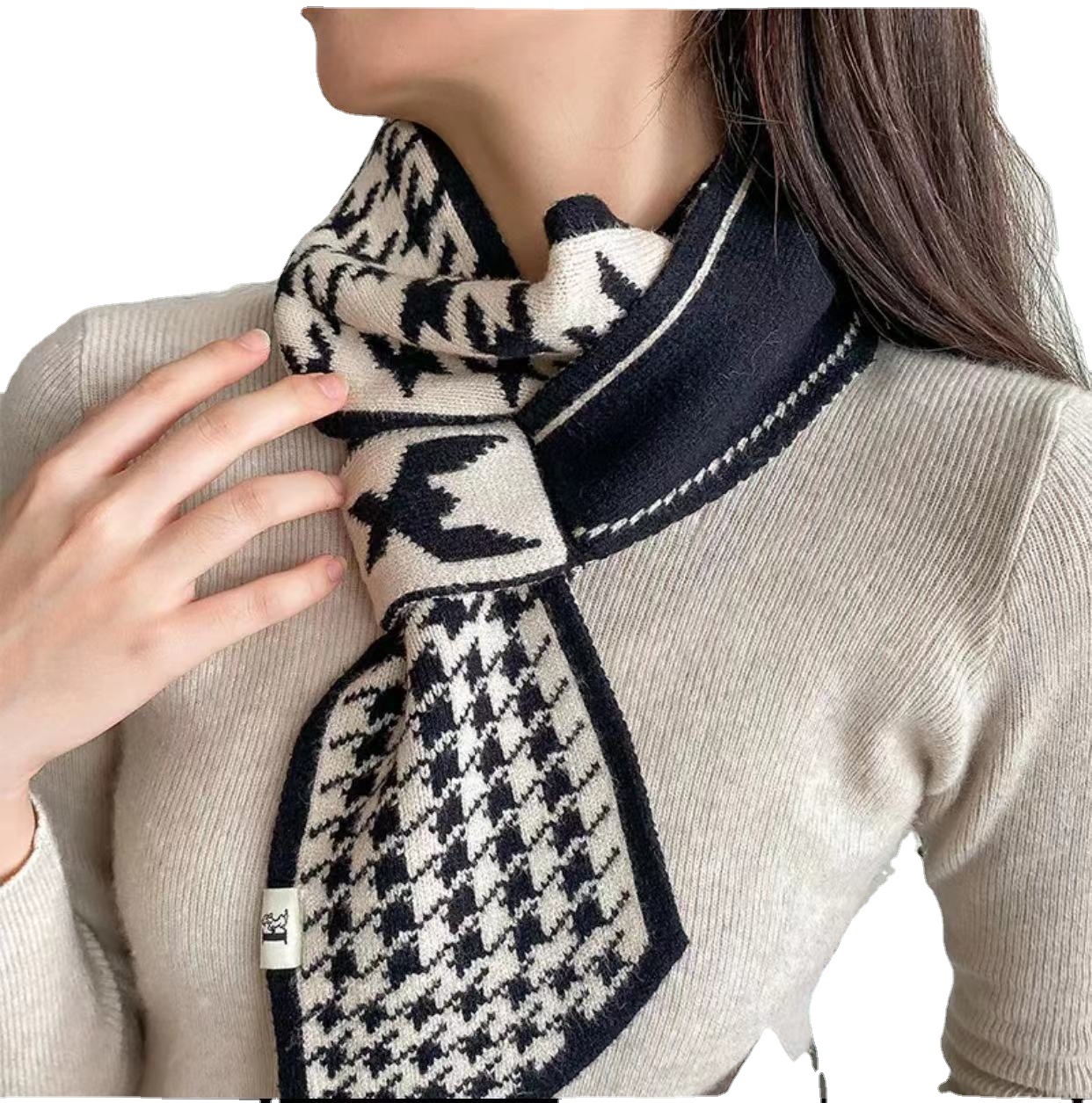 Women's scarf autumn and winter double-sided warm small scarf houndstooth chessboard Plaid bevel edge versatile neck protection small scarf