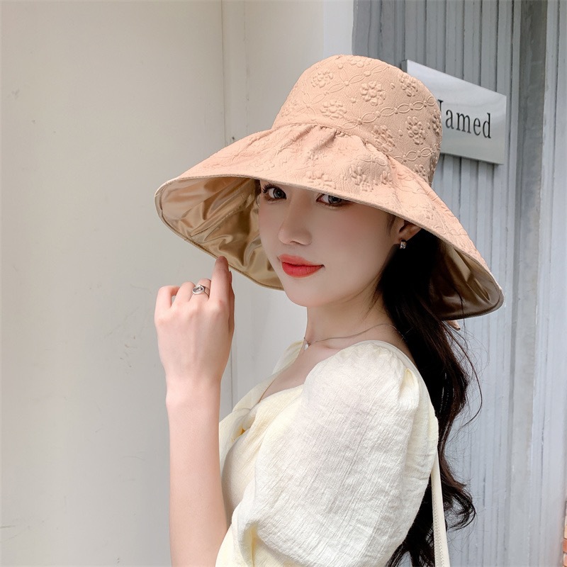 New Summer Colored Glue Sunscreen Fisherman Hat Children's Travel Big Eave Folding Sun Hat Outdoor UV Protection Sun Hat