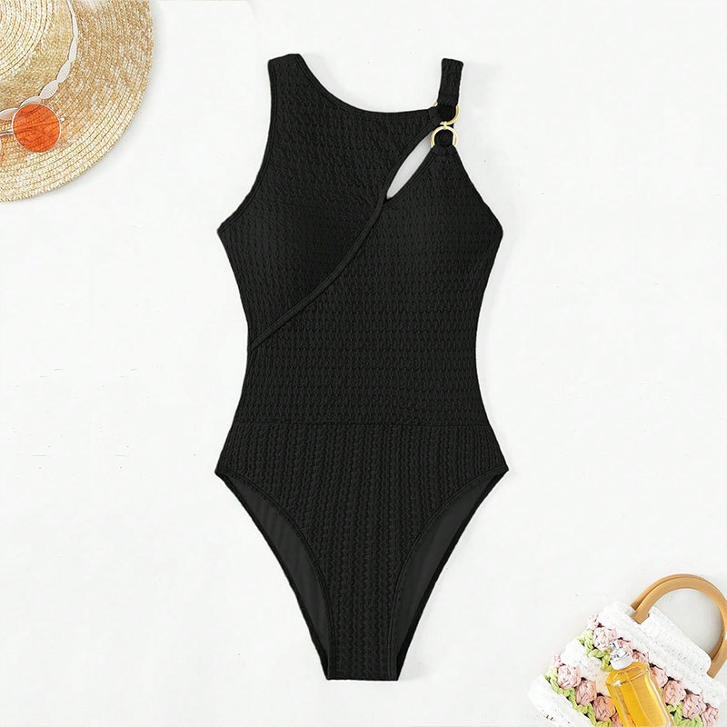 Amazon 2024 new European and American solid color hollow one-piece swimsuit ladies meat-covered conservative bikini swimsuit wholesale