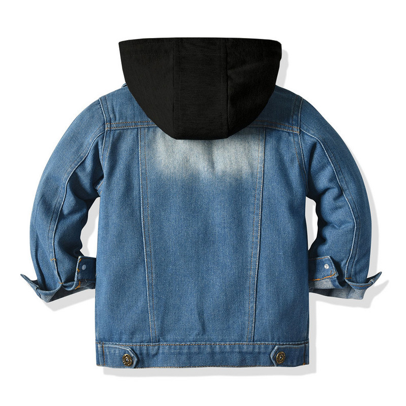 Children's fake two-piece denim coat for boys and girls autumn and winter New hooded fashion casual coat for foreign trade Wholesale