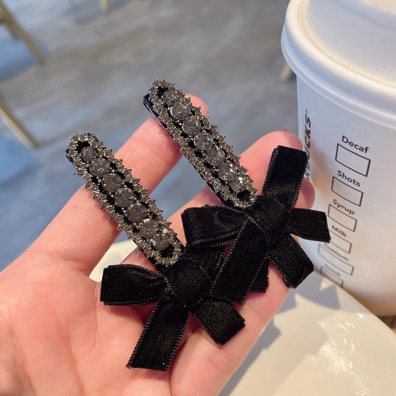 Högkvalitativ sammetsrosettklämma Super Flash strass-luggklämma liten hårnål mode all-matchande sidoklämma håraccessoarer_voghion.com