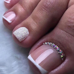 Simple French Shining Full Nail Pieces Drill Foot Nail Pieces Summer New Shining Wear Nail Pieces Wholesale