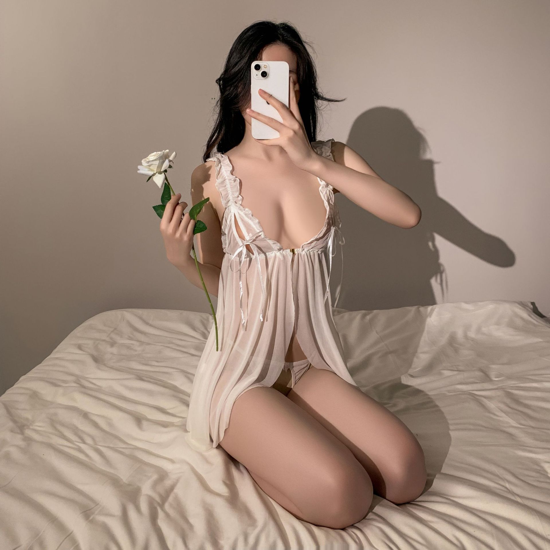 Sexy pajamas women's pure desire style lace ice silk underwear emotional high sense strap nightdress 2023 new home wear