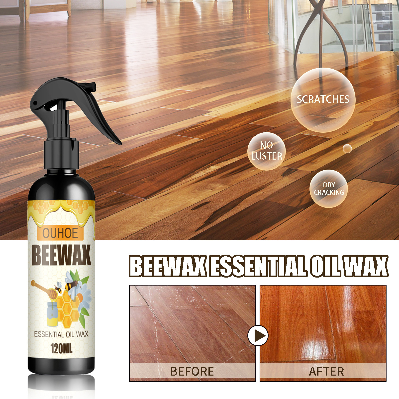 OUHOE furniture beeswax spray scratch refurbished furniture floor care polishing waterproof anti-dry care wax