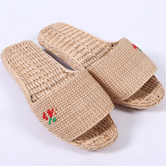 Handmade cattail sandals for men and women home slippers non-slip cotton linen walking sandals indoor floor sandals