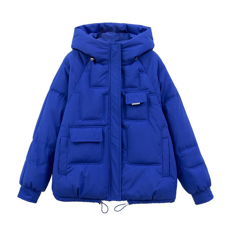 2024 New Multi-Pocket Cotton-Padded Jacket Women's Short Korean Loose Cotton-Padded Clothes Winter plus size Hooded Bread Coat