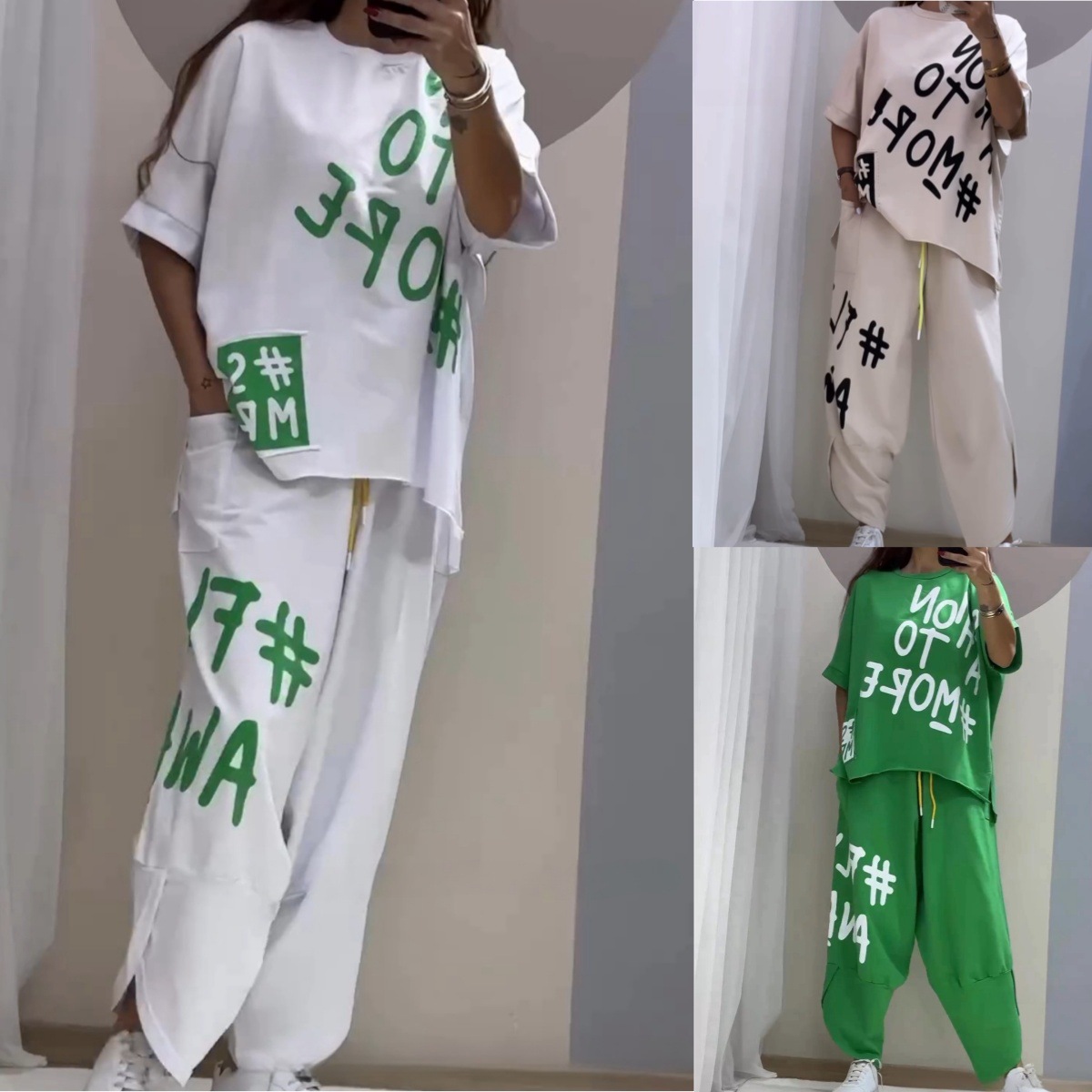 2024 Amazon Independent Station INS Best Selling Letter Printing Leisure Sports Women's suit Cross-border European and American Women's Wear