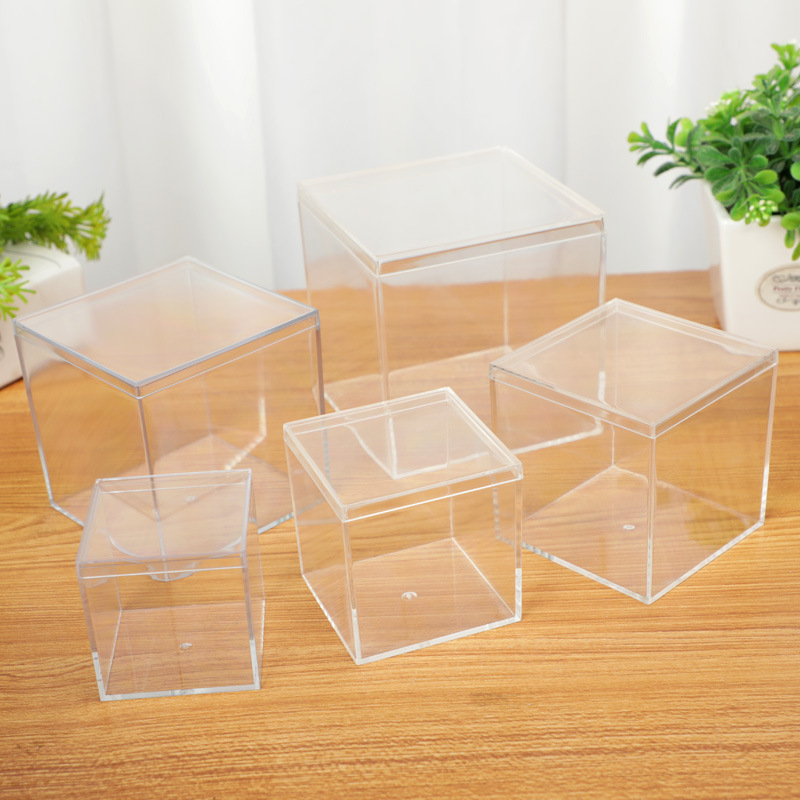 Multi-Tamaño caja cuadrada acrílico cuadrado caja de plástico caja de dulces tapa transparente caja de uñas al por mayor