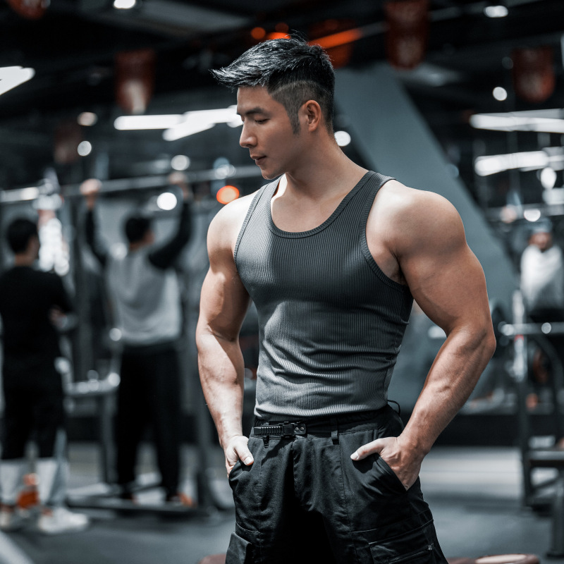 Trendy running sweat-absorbent wet stretch tights training sports vest men's sleeveless fitness clothes summer men's