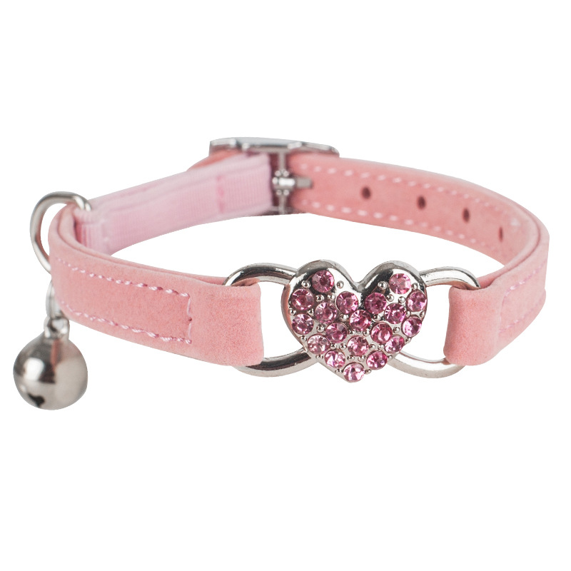 Pet Collar Drill Love Flocking Cat Collar Pet Love Bell Cat Collar Cross-border Pet Supplies