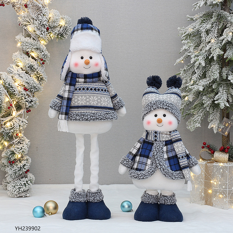 Ornements de poupée de bonhomme de neige rétractables en tissu bleu de Noël en gros en usine_voghion.com