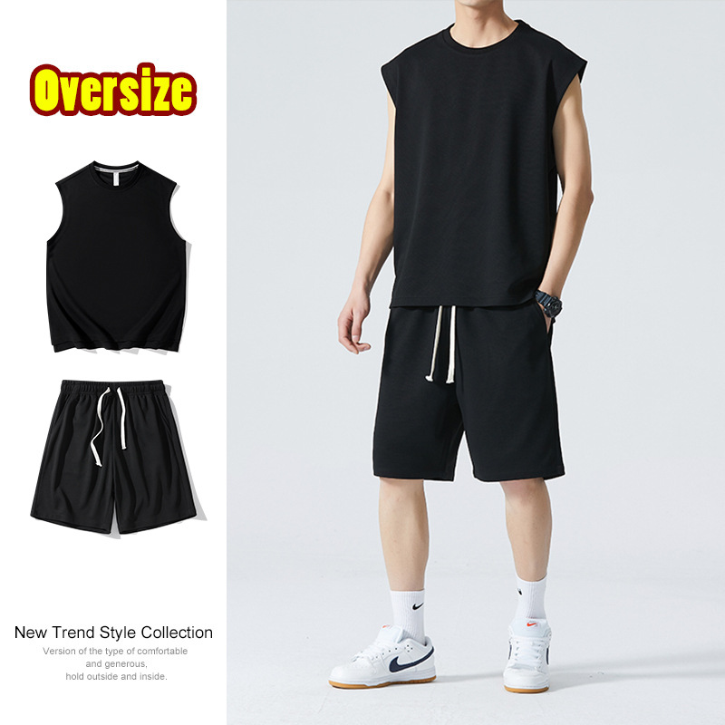 Trendy brand short-sleeved T-shirt men's suit summer Korean style casual knitted sportswear men's shorts two-piece set wholesale