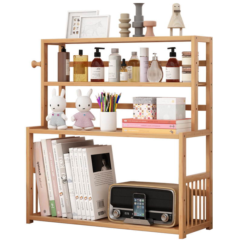 Bamboo bookshelf storage rack simple seasoning rack multi-layer oil, salt, sauce and vinegar storage rack space-saving punch-free