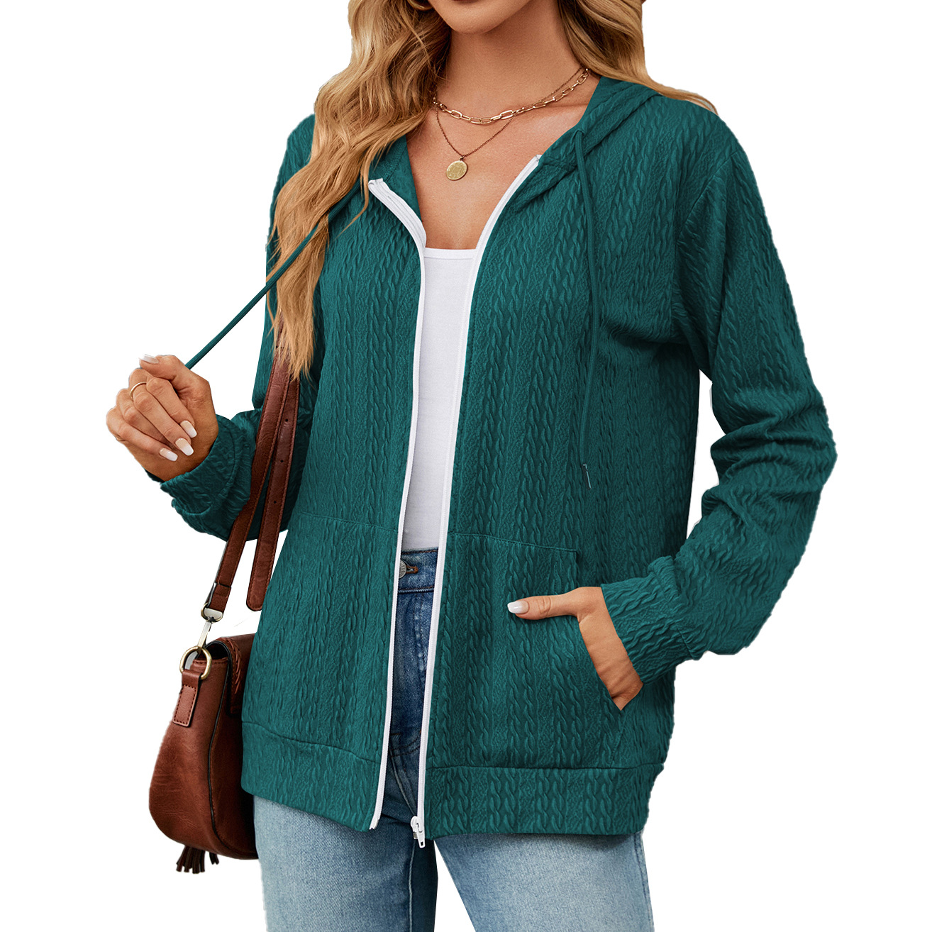 Amazon independent station 2023 Europe and the United States cross-border foreign trade autumn and winter New zipper hooded drawstring sweater knitted coat