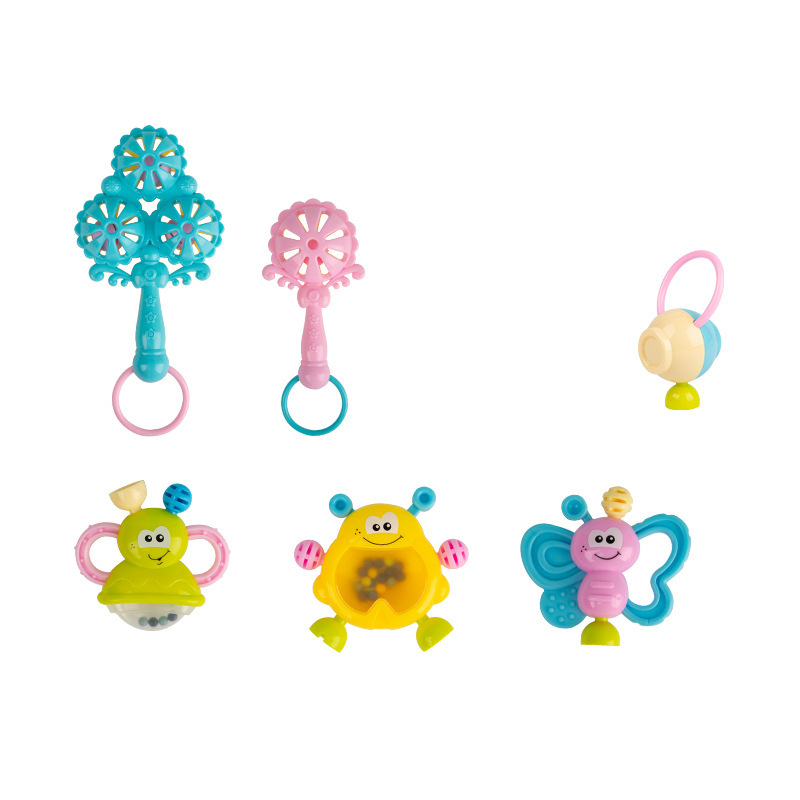 Six-piece boiled cartoon rattle set (3 chewable)