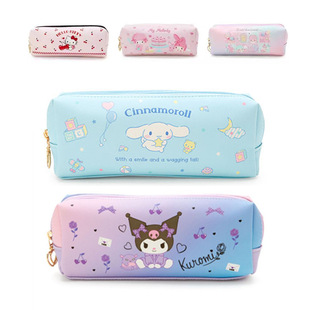 Kulomi Square Leather Double Layer Zipper Children's Pencil Case Cartoon Student ins Style Stationery Case Pencil Storage Bag