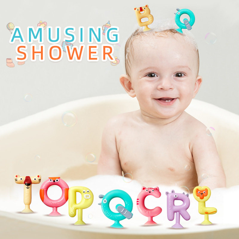 Cross-border New English Letter Animal Sucker Decompression Toy Children's Early Education Educational Puzzle Bathroom Water Playing Sucker Toy