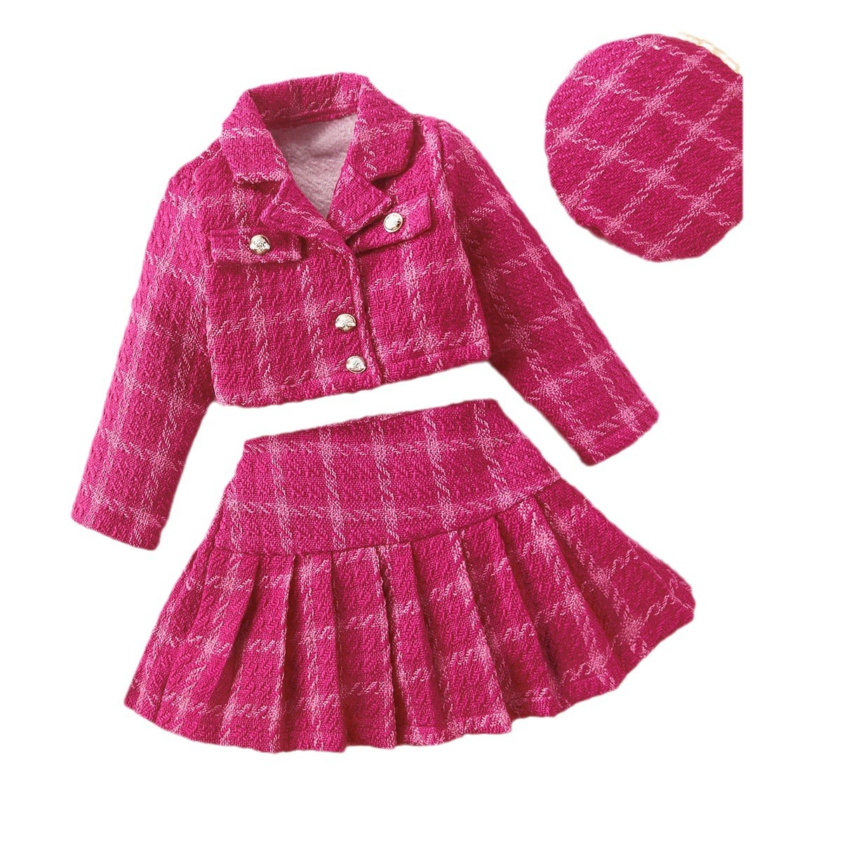 Children's clothing cross-border foreign trade girls' Plaid Lady sweet Chanel style thickened suit skirt + hat AliExpress