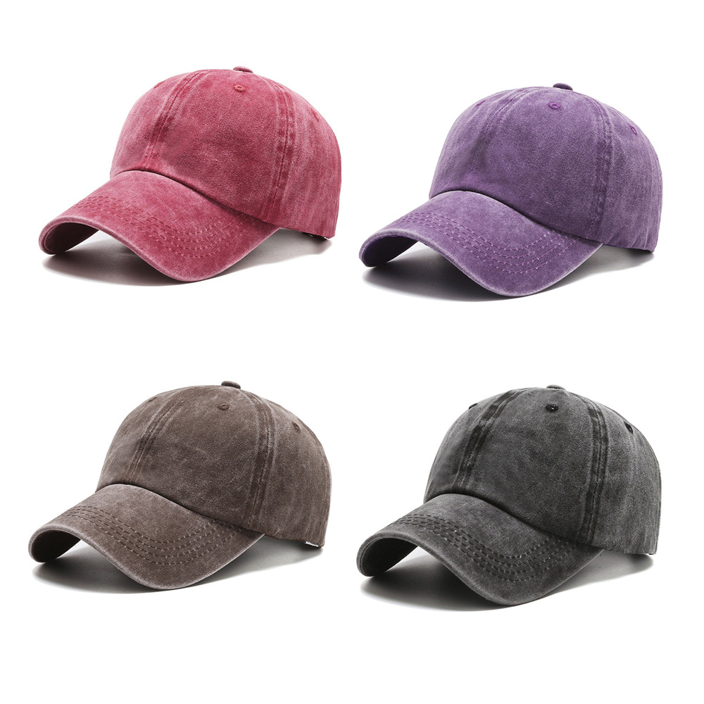 Pure color sports sun-proof washed cotton spring and autumn peaked cap men's Korean-style big head circumference lengthened brim Dome baseball cap Women